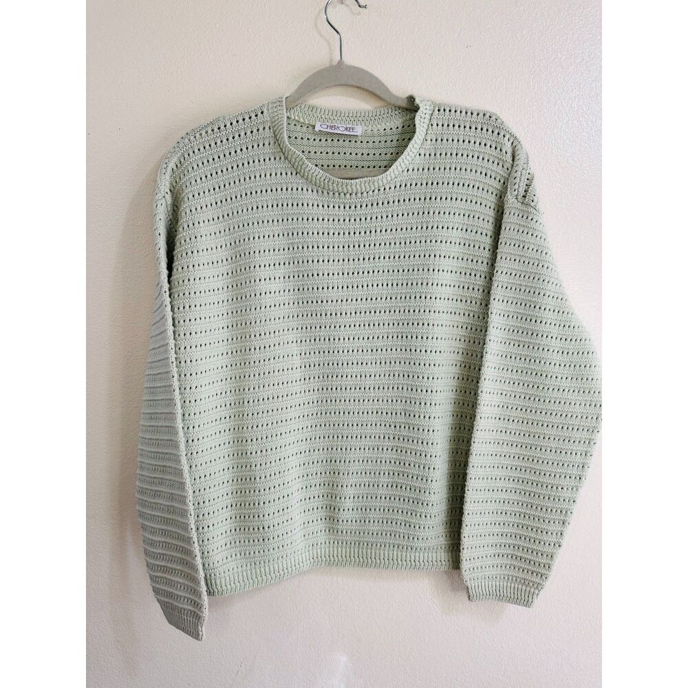 Cherokee Vintage Women's Mist Green Open Knit Sweater, Size XL